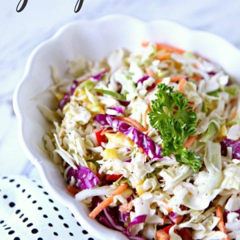 Zesty Coleslaw Salad Recipe | Classic coleslaw with yellow and red peppers, purple cabbage and more. TodaysCreativeLife.com