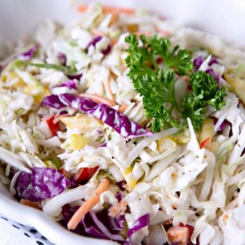 Zesty Coleslaw Salad Recipe | Simple to make cabbage coleslaw | Classic Recipe with onions, red and yellow peppers | TodaysCreativeLife.com