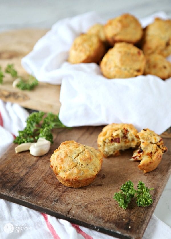 Sun Dried Tomato Savory Muffins Recipe made with cheeses, herbs and sun-dried tomatoes | TodaysCreativeLife.com