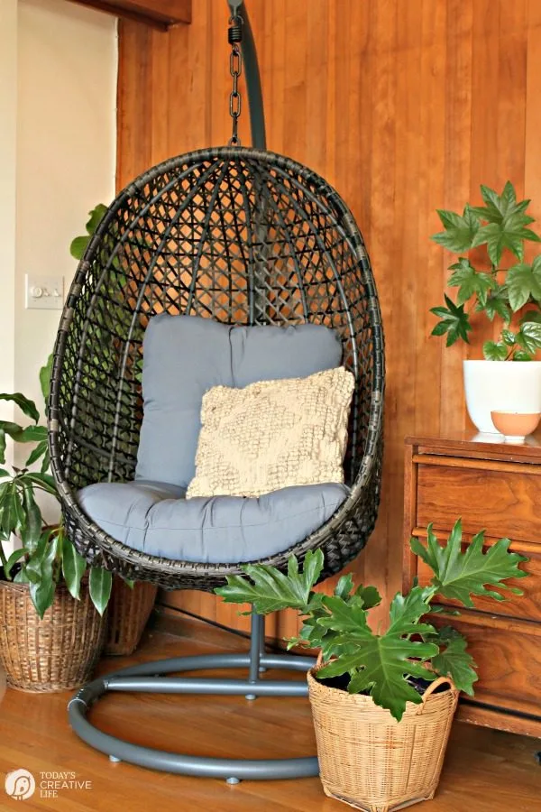 Decorating ideas for Spring | Hanging Wicker Egg Chair for inside or out | Budget Friendly | TodaysCreativeLife.com