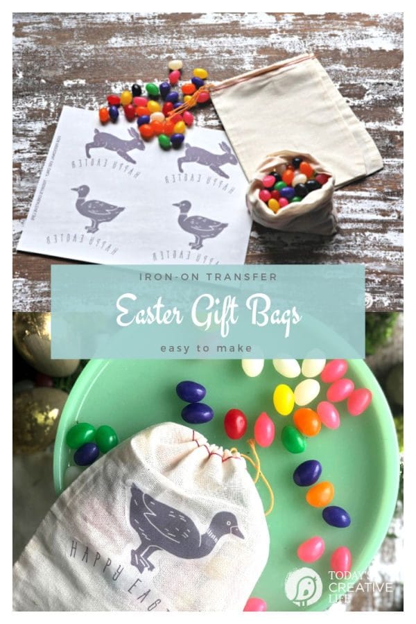 DIY Easter Treat Bags | Iron-on transfer canvas easter gift bags | easy to make | Easter Table place setting | Easy Easter Gift Ideas | See the full tutorial on Today's Creative Life