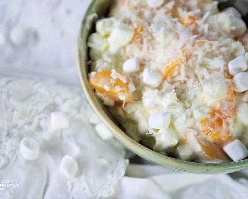 Creamy Fruit Salad | Coconut, Peaches, Mandarin Oranges and Pineapple | TodaysCreativeLife.com