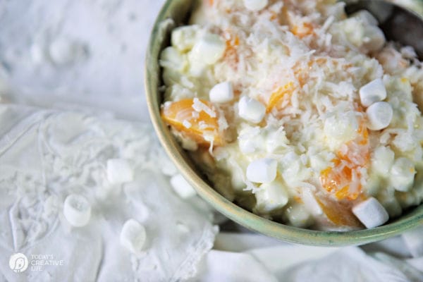 Creamy Fruit Salad | Coconut, Peaches, Mandarin Oranges and Pineapple | TodaysCreativeLife.com