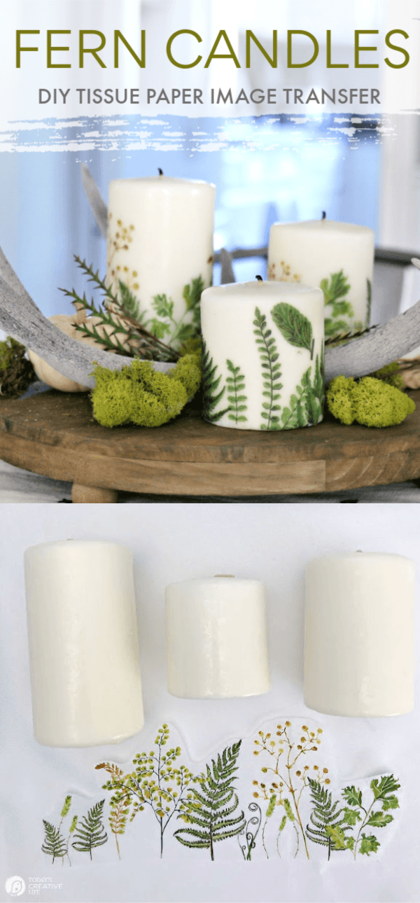 White Candles with Ferns Craft supplies 