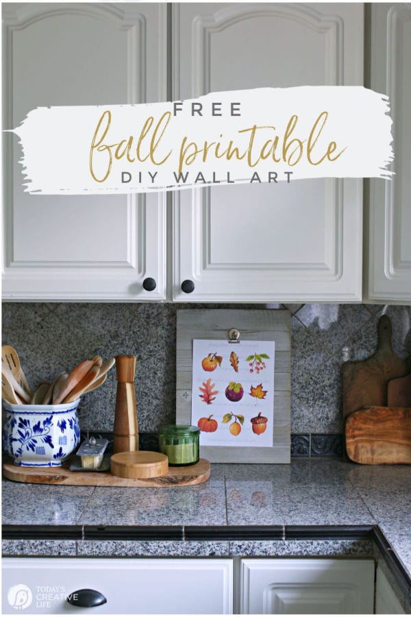 Kitchen decorated for Fall with printable