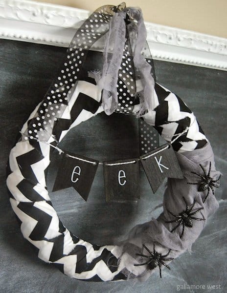 black and white wreath for halloween