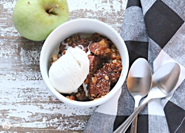 Bowl of apple crisp dessert.