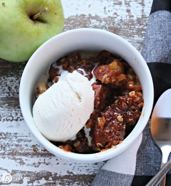 Bowl of Apple Crisp with Vanilla Ice Cream