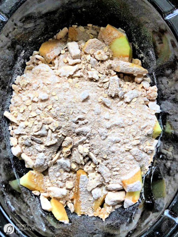 Apple Crisp Ingredients in a slow cooker