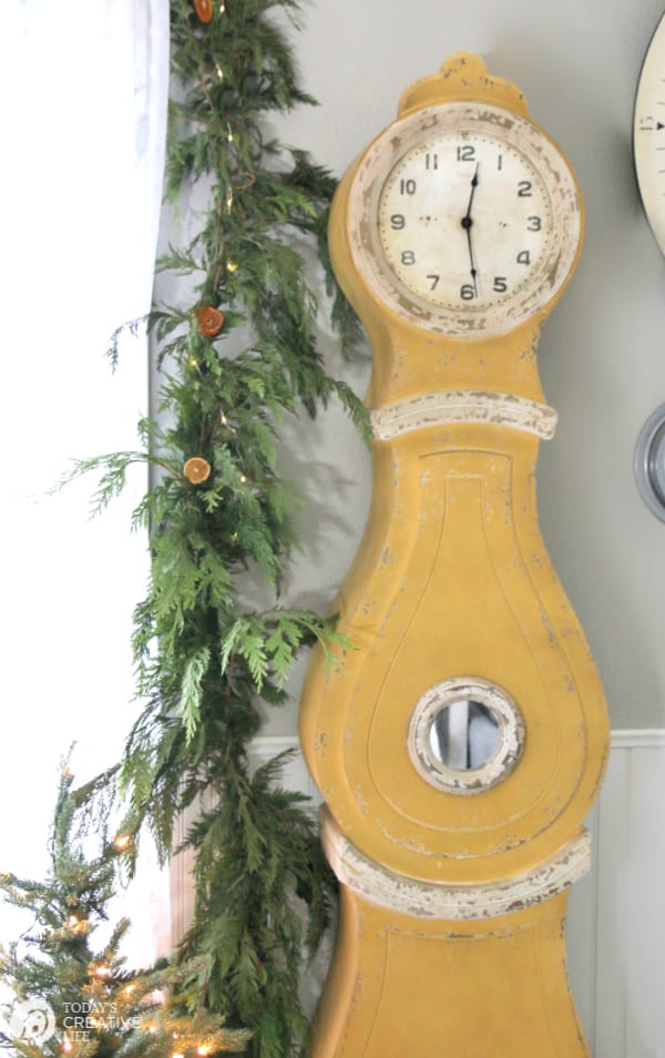 Swedish Clock decorated with Cedar Garland 