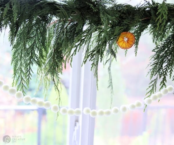 Cedar garland around window 