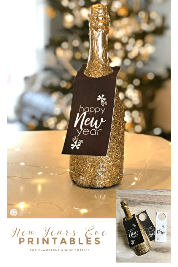 Glittered Champagne bottle with bottle hanger