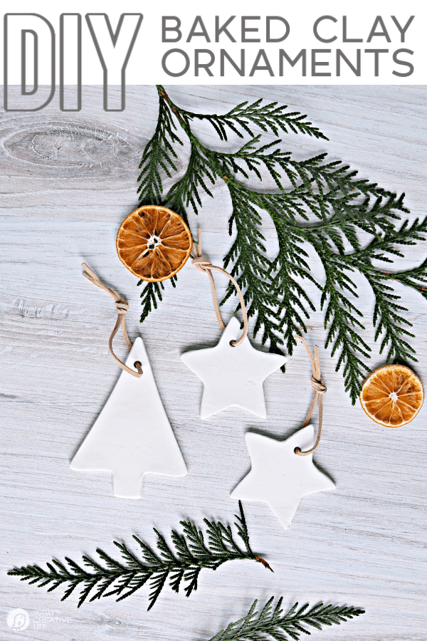 Tree and star shaped white clay Christmas ornaments. 