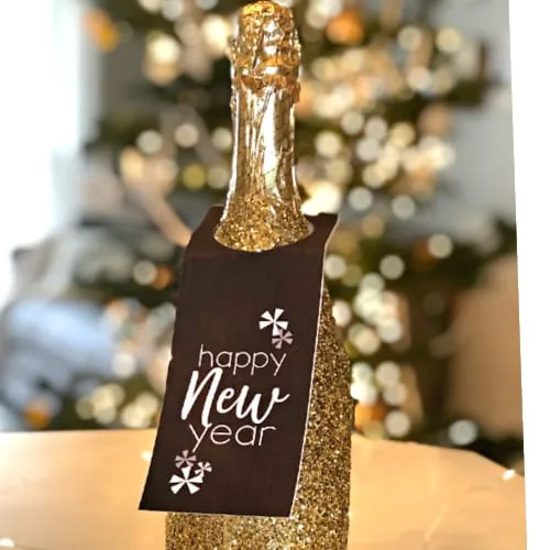 Glittered champagne bottle