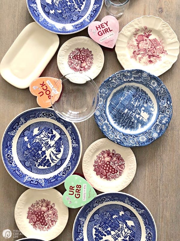 Assortment of vintage china plates.