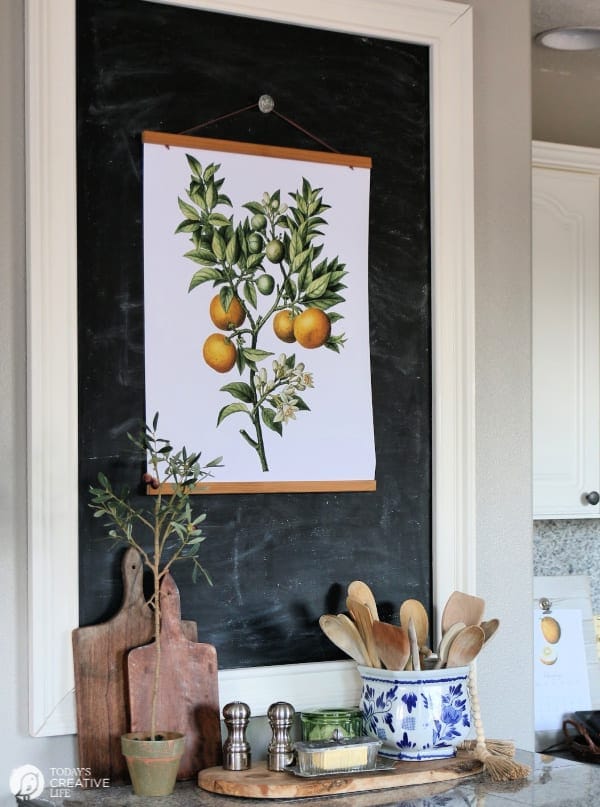 Chalk board with botanical poster