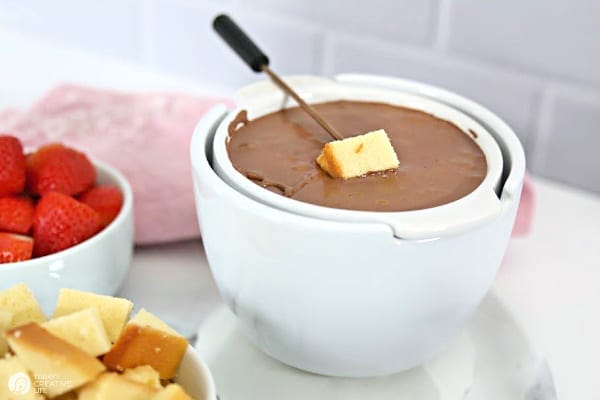 white bowl with chocolate fondue