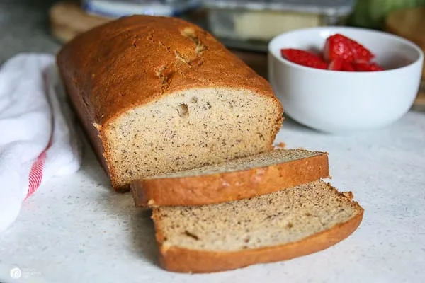 Loaf of sliced banana bread