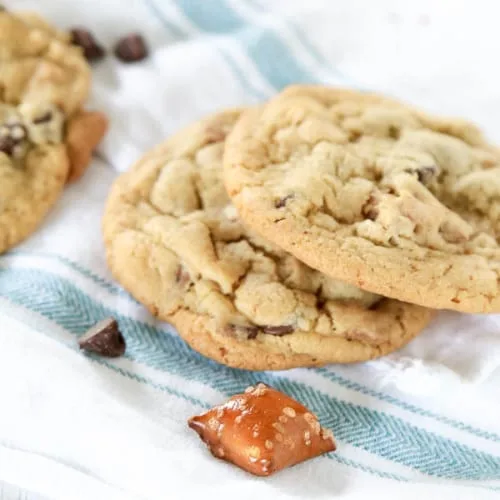 3 cookies on a cloth napkin