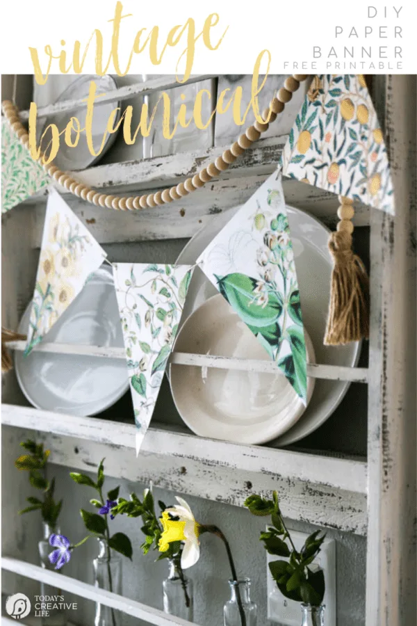 Plate rack with vintage paper banner