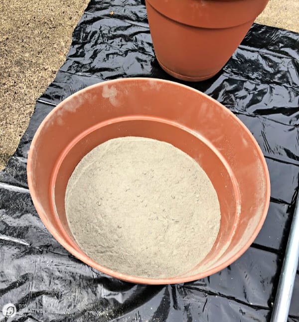Dry concrete dust in a planter