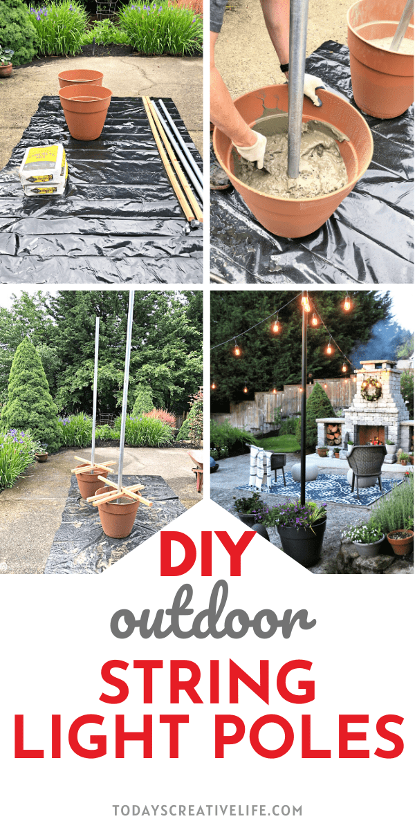 poles for outdoor lights - photo collage for making DIY string light poles