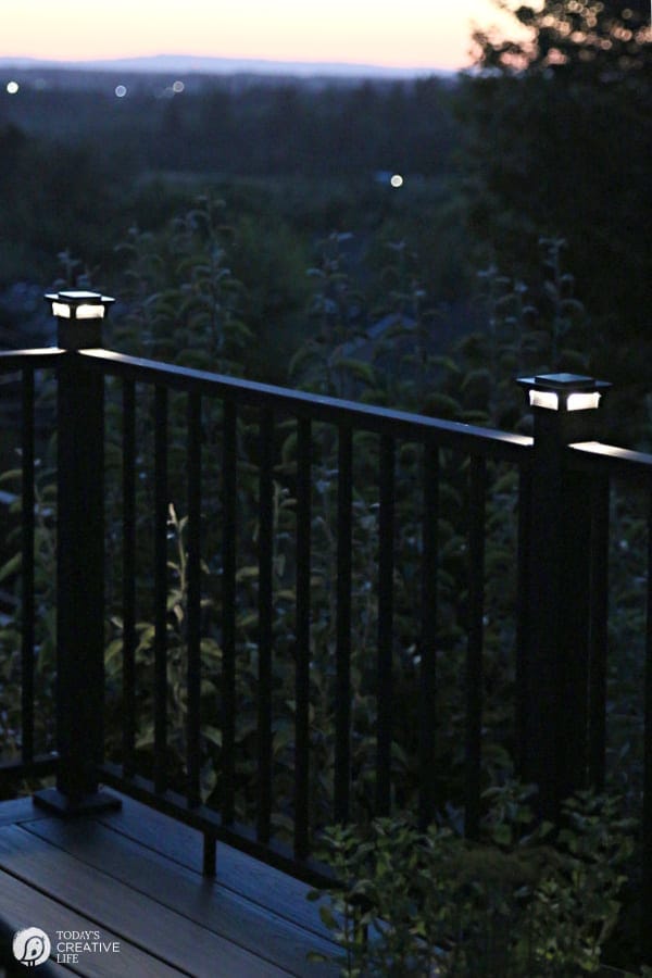 Deck Railing Lights glowing at night