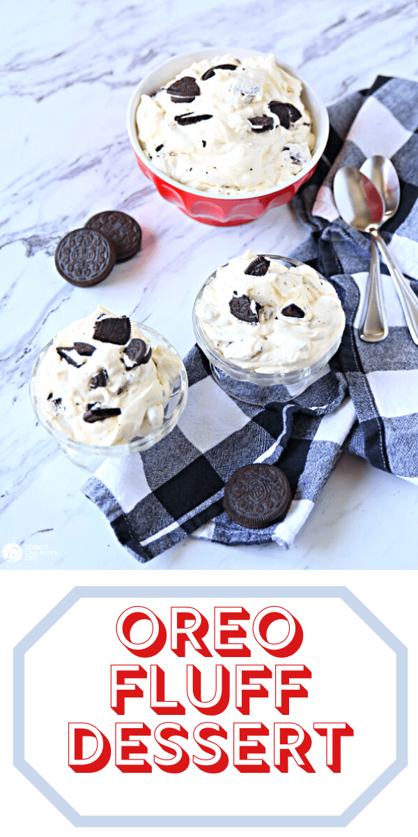 Photo collage of oreo fluff dessert