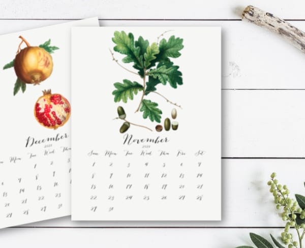 Calendar pages with flowers