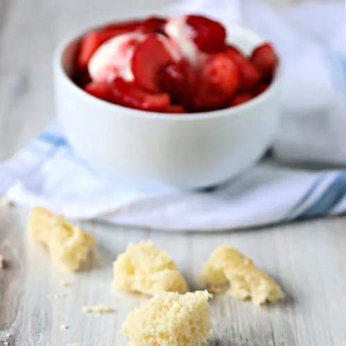 White Bowl of Strawberry Sheet Shortcake