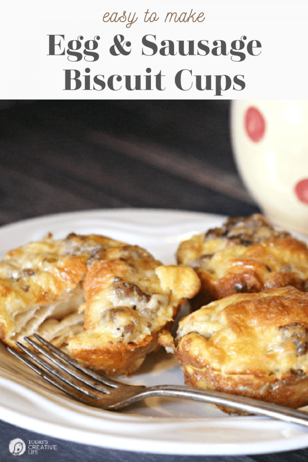 Egg, Sausage & Cheese Biscuit Cups made in a muffin tin.