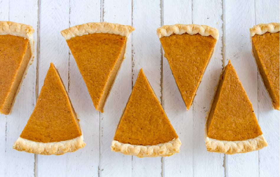 Slices of Pumpkin Pie in a row