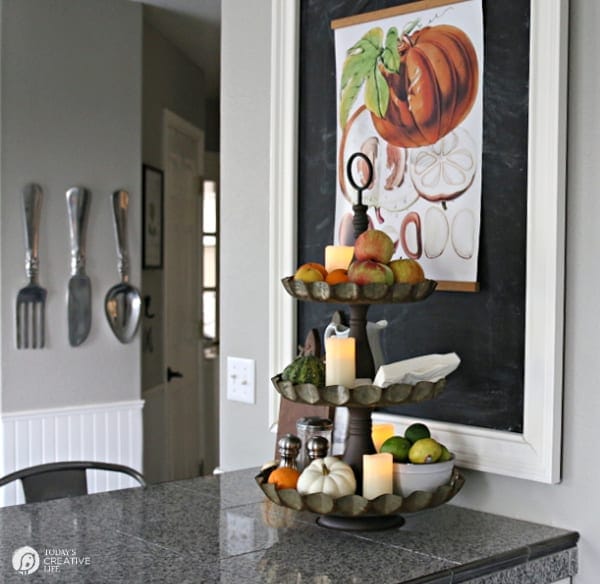 Kitchen decorated for Autumn. Pumpkin botanical poster |Botanical Wall Art for Fall