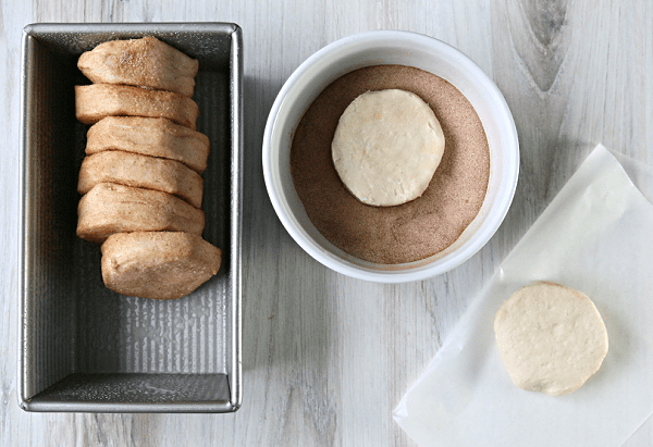 monkey bread ingredients | biscuits, cinnamon and a bread pan