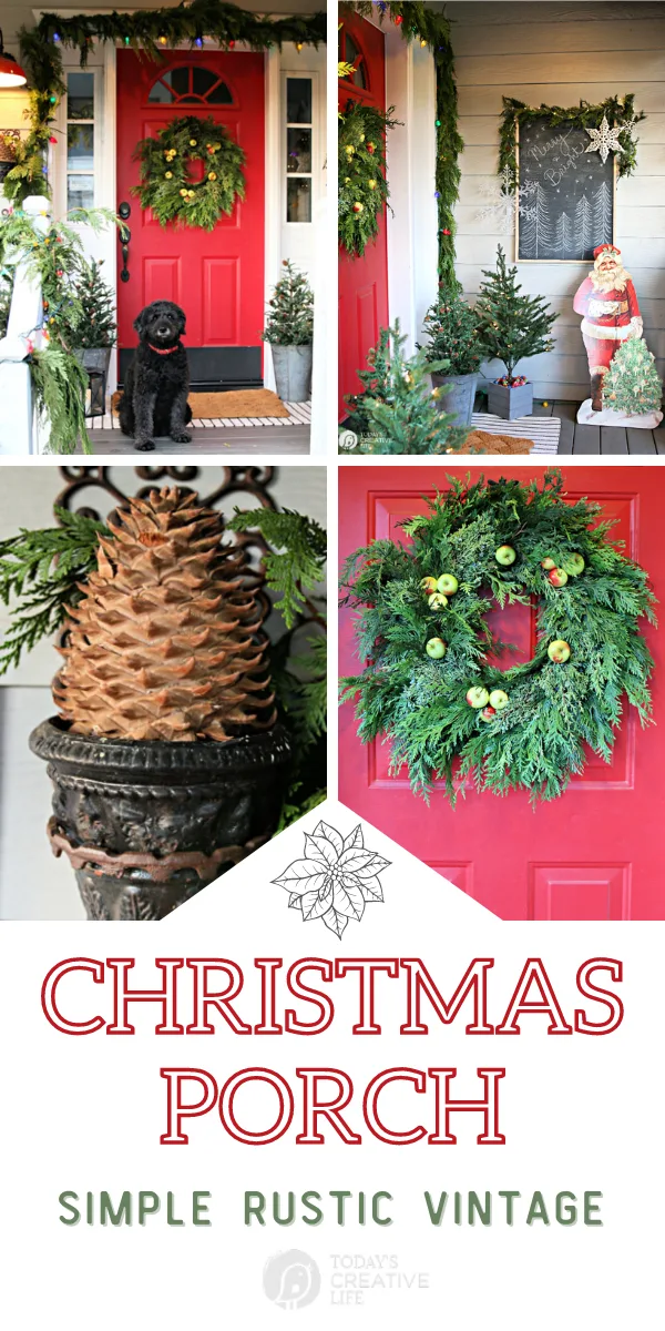 photo collage of holiday Christmas porch decorating ideas.