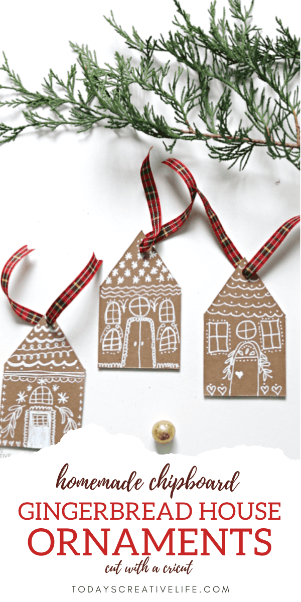 Photo collage of how to make gingerbread house cardboard ornaments