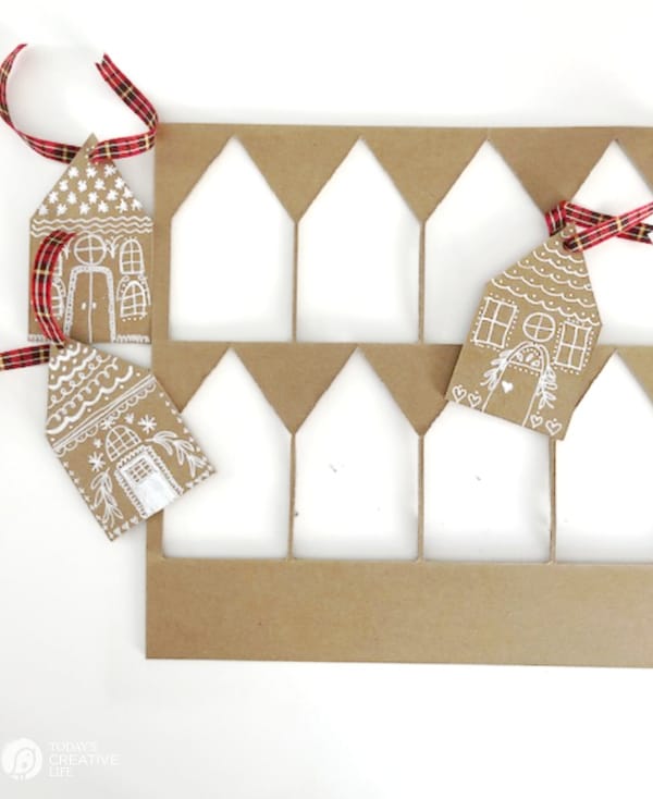 Gingerbread house DIY Christmas Ornaments cut out of chipboard