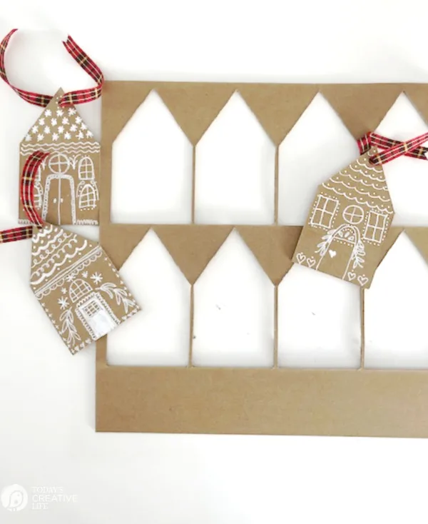 Gingerbread house DIY Christmas Ornaments cut out of chipboard