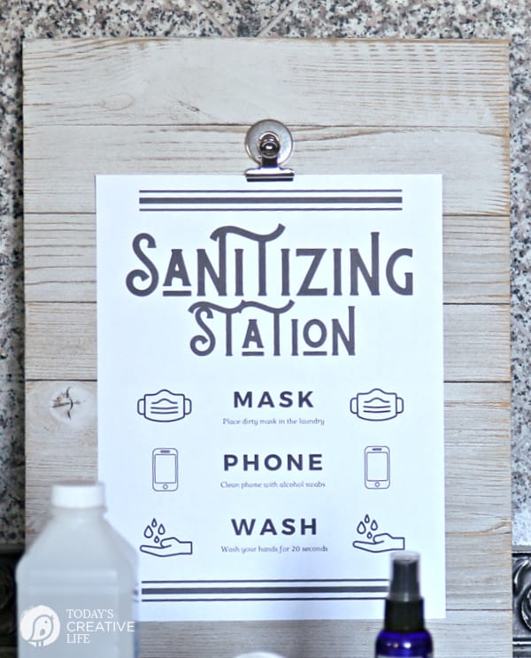 Printable instructions for sanitizing station for staying healthy during the pandemic.