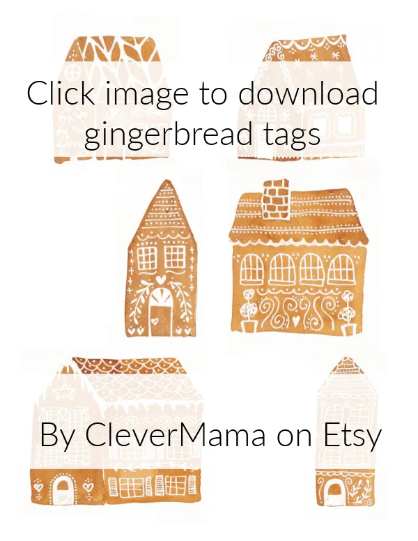 sheet of gingerbread house gift tags