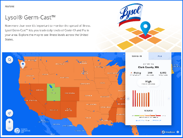 Lysol Germ-Cast Covid Tracking App Map