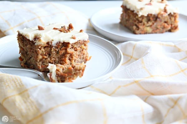 Carrot Cake Recipe with cream cheese buttercream frosting.