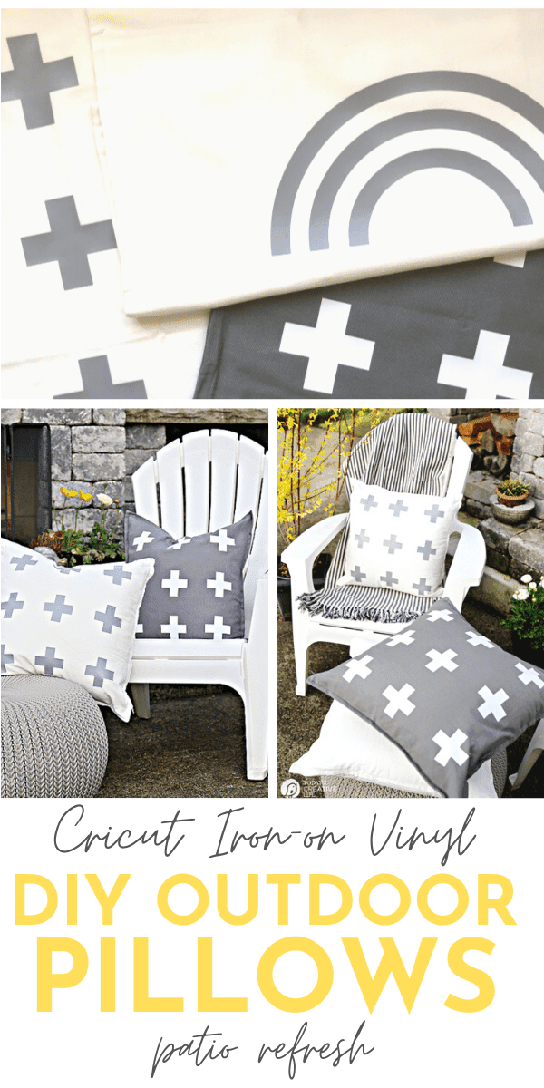 DIY Patio Ideas on a Budget making pillow covers. Pillow covers have a swiss cross or rainbow design.