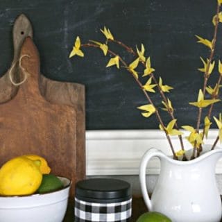 Faux Forsythia Branches in a kitchen setting