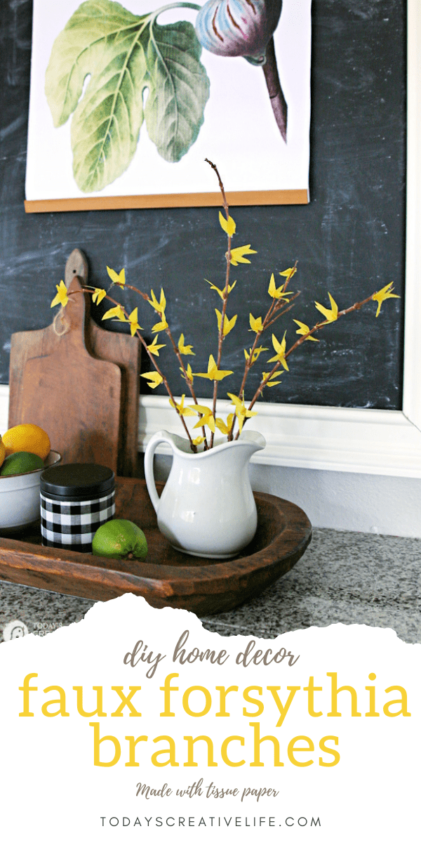 DIY Faux Forsythia Branches with blooms.