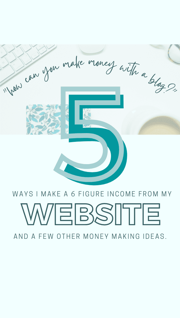 How to Make Money With Blogging | 5 ways I make money from my website graphic.