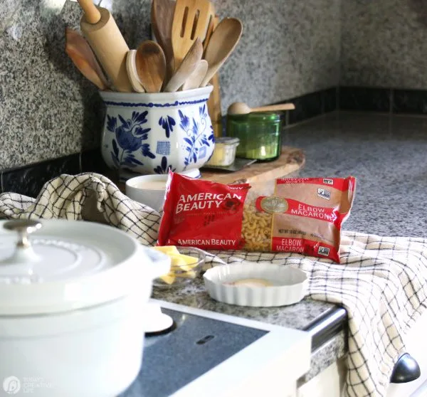 Making creamy homemade mac and cheese.