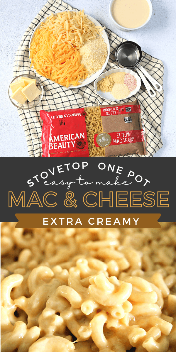 Recipe for Creamy Mac and Cheese with elbow pasta, spices, evaporated milk and 3 kinds of cheese