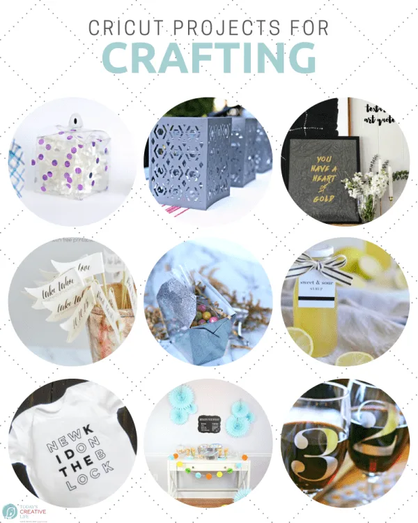 Photo collage of crafts made by a cricut cutting machine