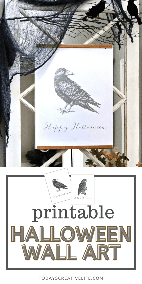 DIY Halloween Decor Ideas using Printable Crow Image for poster wall art